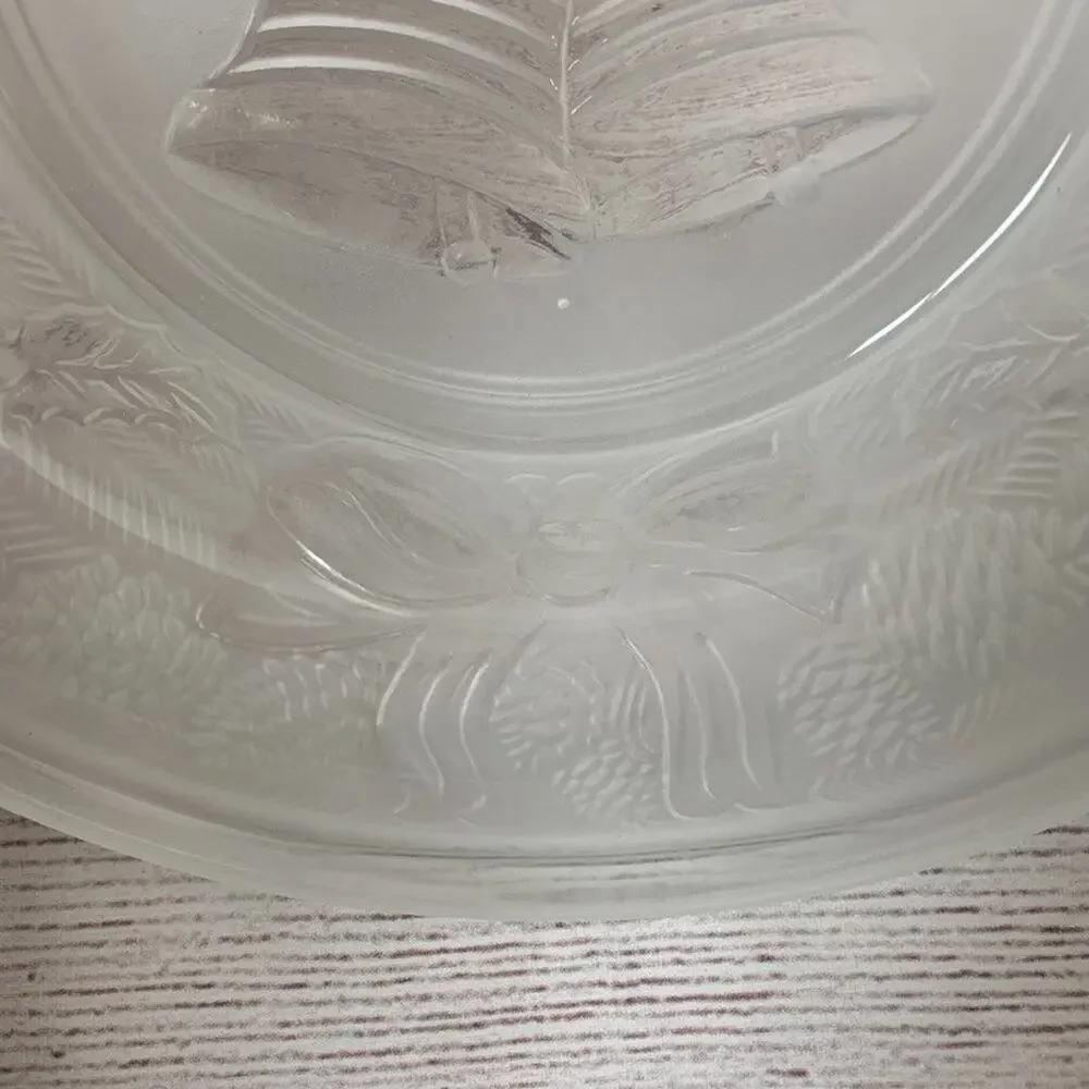 Vintage Celebrations Crystal Clear Frosted Plate Season Greetings Candle Dish 8